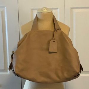 Reed Krakoff Tan Leather Purse- Zippered Compartments- Brass Finish- 18” X 12”